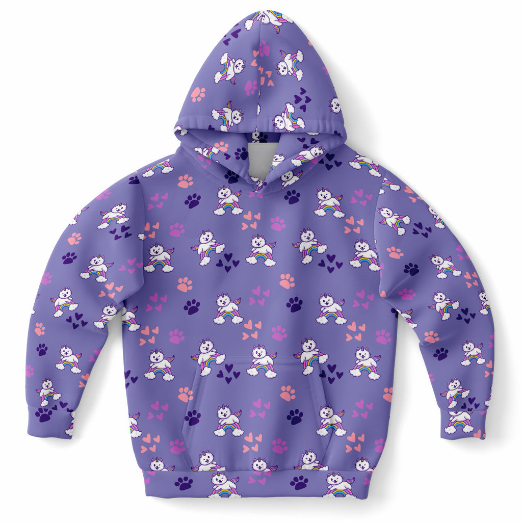 Girls Purple Caticorn Hoodie – Ultra Comfy & Stretchy, Cozy Fleece or Lightweight Sports Fabric, Double-Layer Hood & Kangaroo Pocket