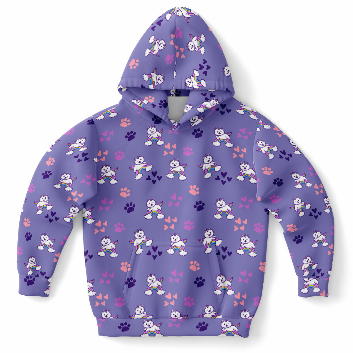 Girls Purple Caticorn Hoodie – Ultra Comfy & Stretchy, Cozy Fleece or Lightweight Sports Fabric, Double-Layer Hood & Kangaroo Pocket