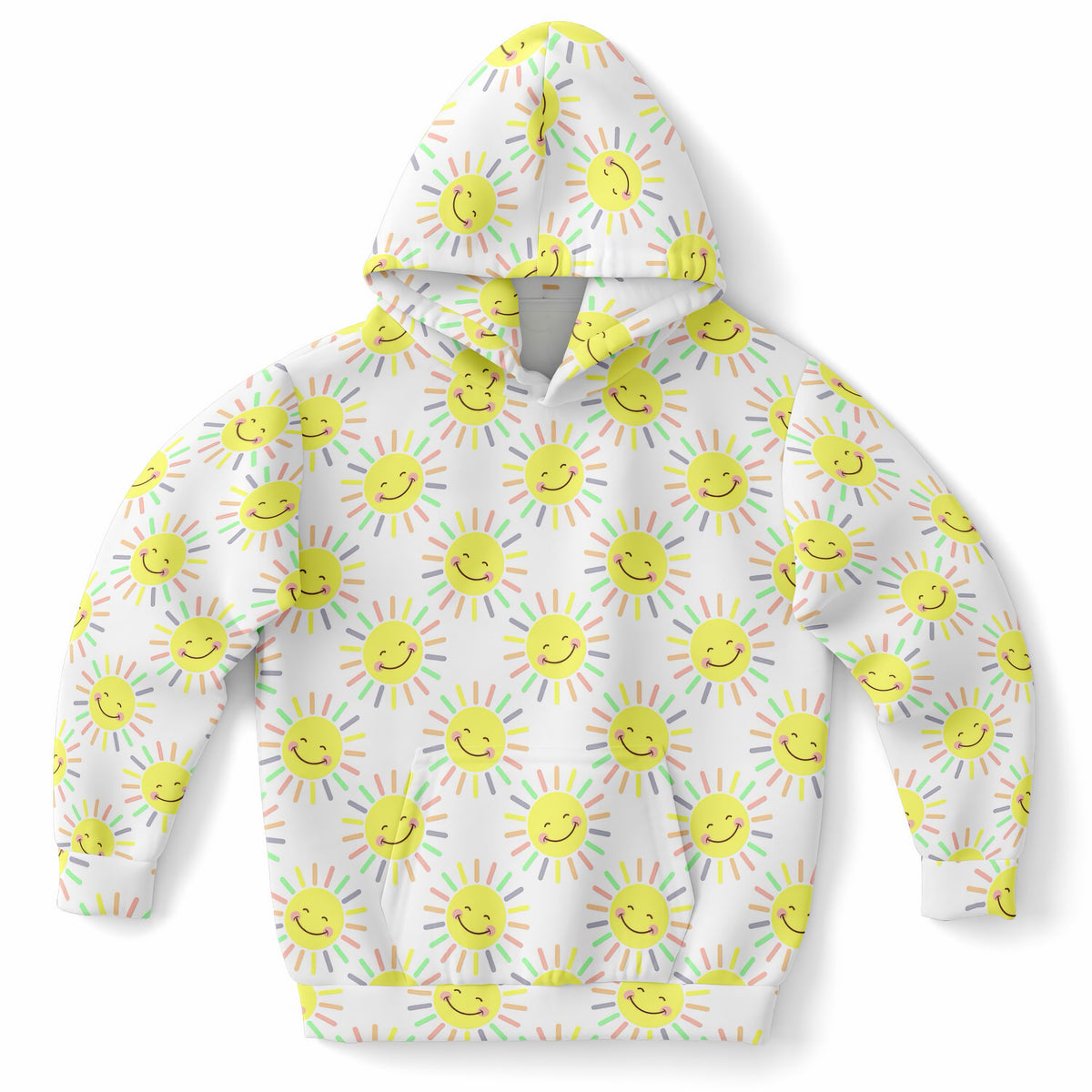 Kids Happy Sunshine Hoodie – Ultra Comfy & Stretchy, Cozy Fleece or Lightweight Sports Fabric, Double-Layer Hood & Kangaroo Pocket