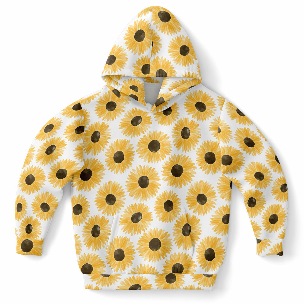 Girls Watercolor Sunflower Hoodie – Ultra Comfy & Stretchy, Cozy Fleece or Lightweight Sports Fabric, Double-Layer Hood & Kangaroo Pocket