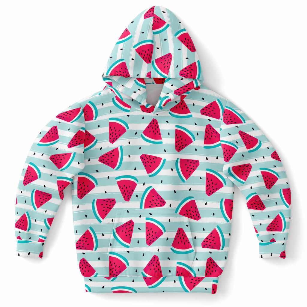Kids Watermelon Stripe Hoodie – Ultra Comfy & Stretchy, Cozy Fleece or Lightweight Sports Fabric, Double-Layer Hood & Kangaroo Pocket