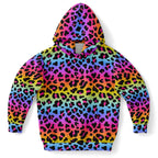 Girls Rainbow Cheetah Hoodie – Cozy Cotton Fleece or Lightweight Sports Fabric
