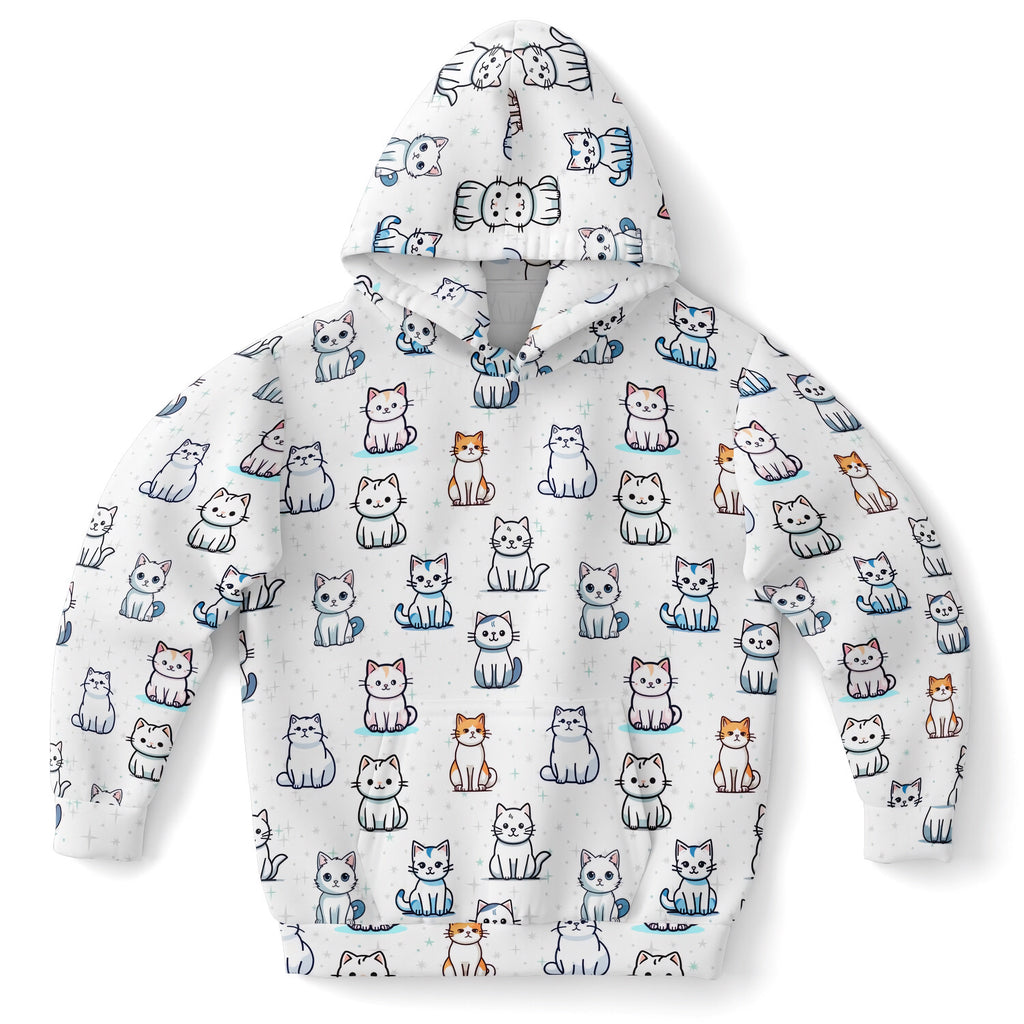 Girls Cat Pattern Hoodie – Cozy Cotton Fleece or Lightweight Sports Fabric
