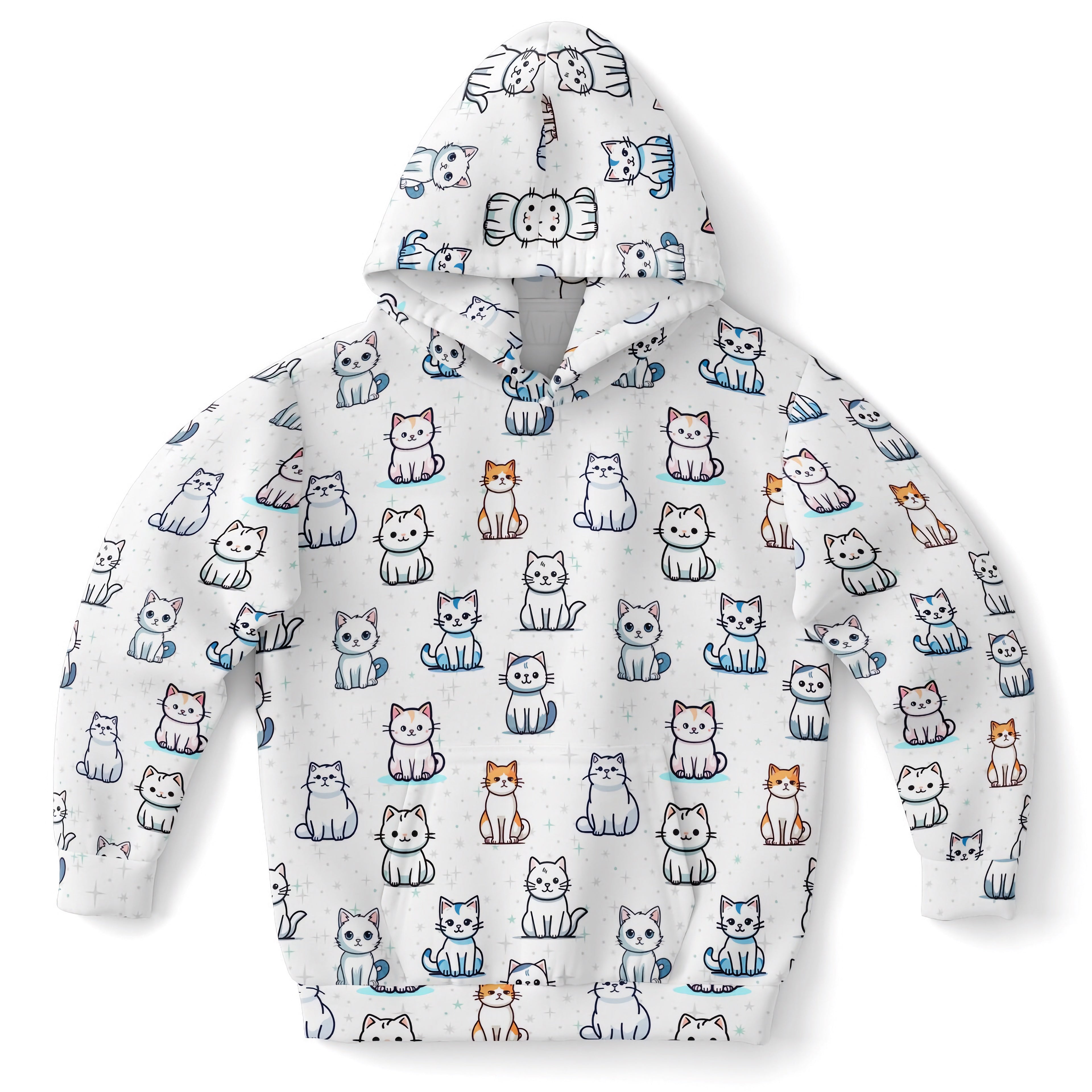 Girls Cat Pattern Hoodie – Cozy Cotton Fleece or Lightweight Sports Fabric