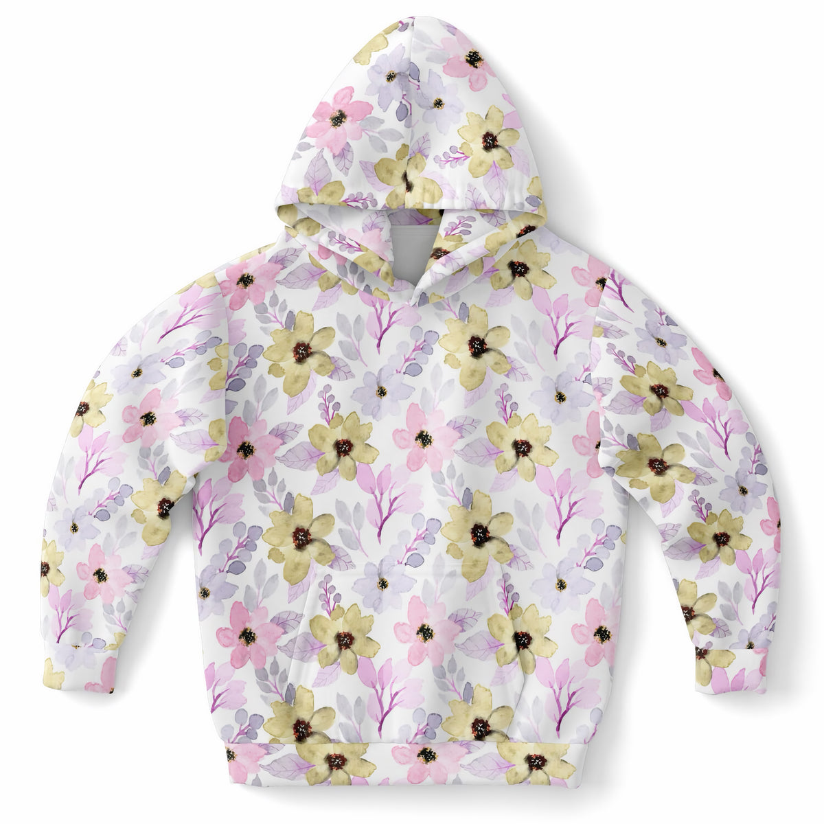 Girls Pastel Watercolor Floral Hoodie – Ultra Comfy & Stretchy, Cozy Fleece or Lightweight Sports Fabric, Double-Layer Hood & Kangaroo Pocket