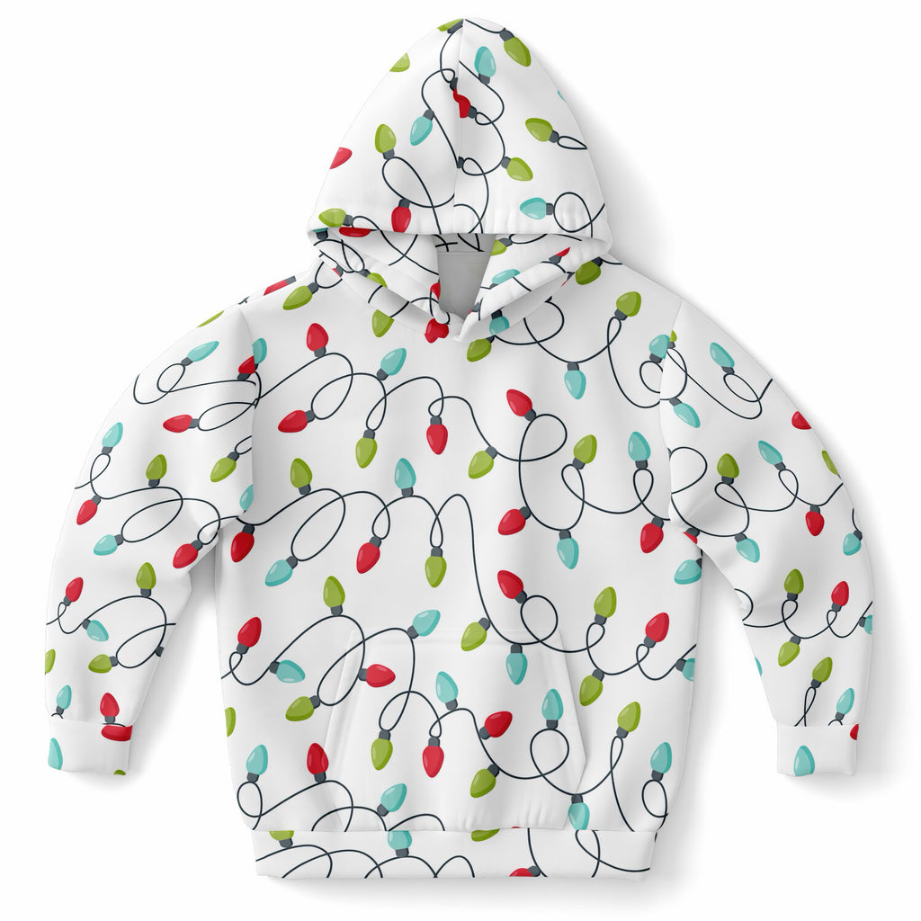 Kids Christmas Lights Hoodie – Ultra Comfy & Stretchy, Cozy Fleece or Lightweight Sports Fabric, Double-Layer Hood & Kangaroo Pocket