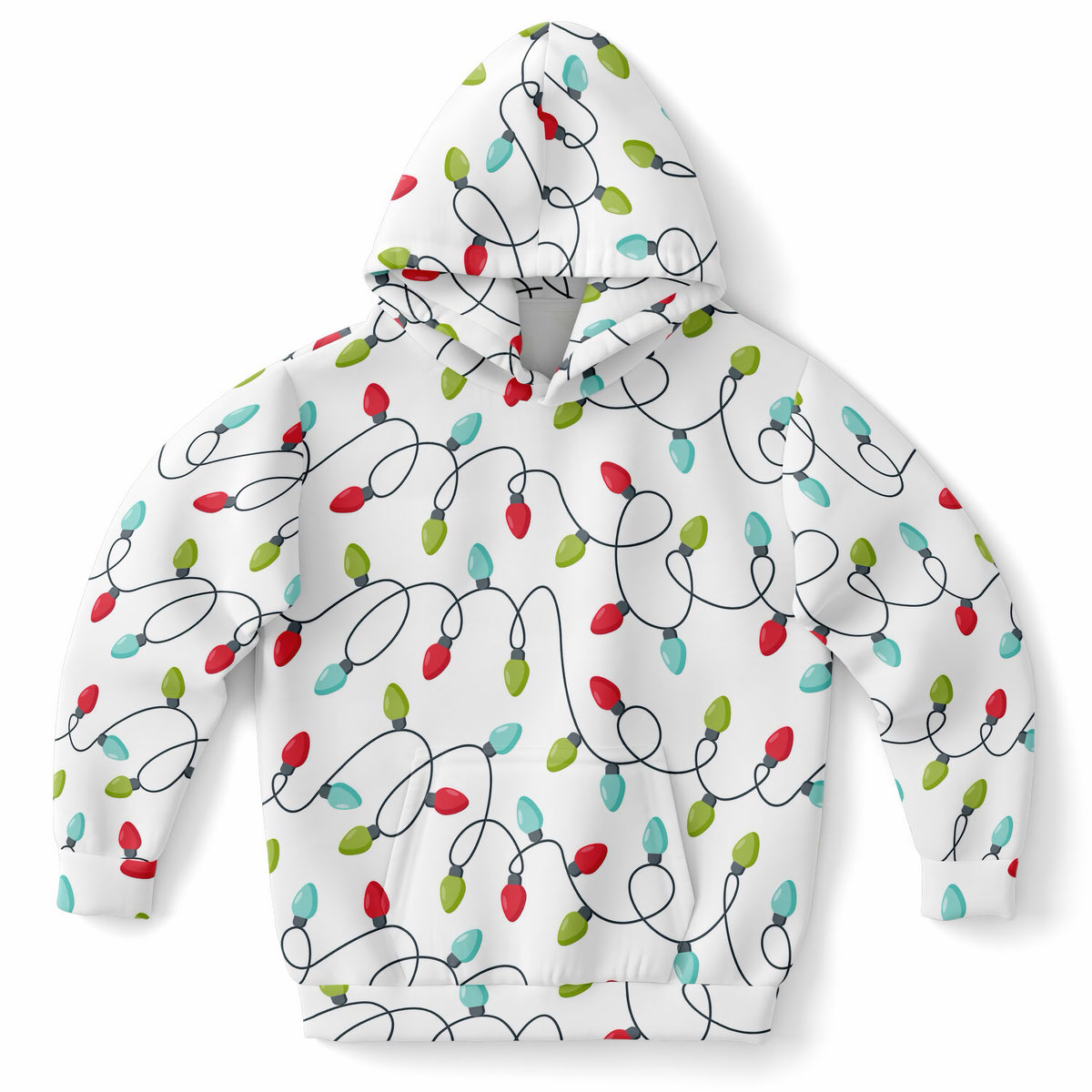 Kids Christmas Lights Hoodie – Ultra Comfy & Stretchy, Cozy Fleece or Lightweight Sports Fabric, Double-Layer Hood & Kangaroo Pocket