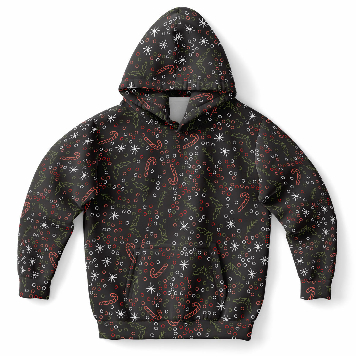 Kids Dark Brown Christmas Candy Cane Hoodie – Ultra Comfy & Stretchy, Cozy Fleece or Lightweight Sports Fabric, Double-Layer Hood & Kangaroo Pocket