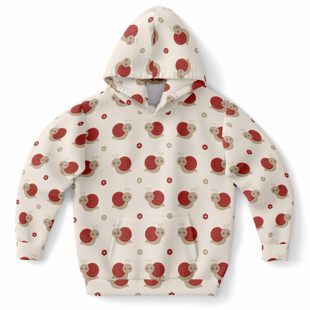 Kids Red Snail Hoodie – Ultra Comfy & Stretchy, Cozy Fleece or Lightweight Sports Fabric, Double-Layer Hood & Kangaroo Pocket