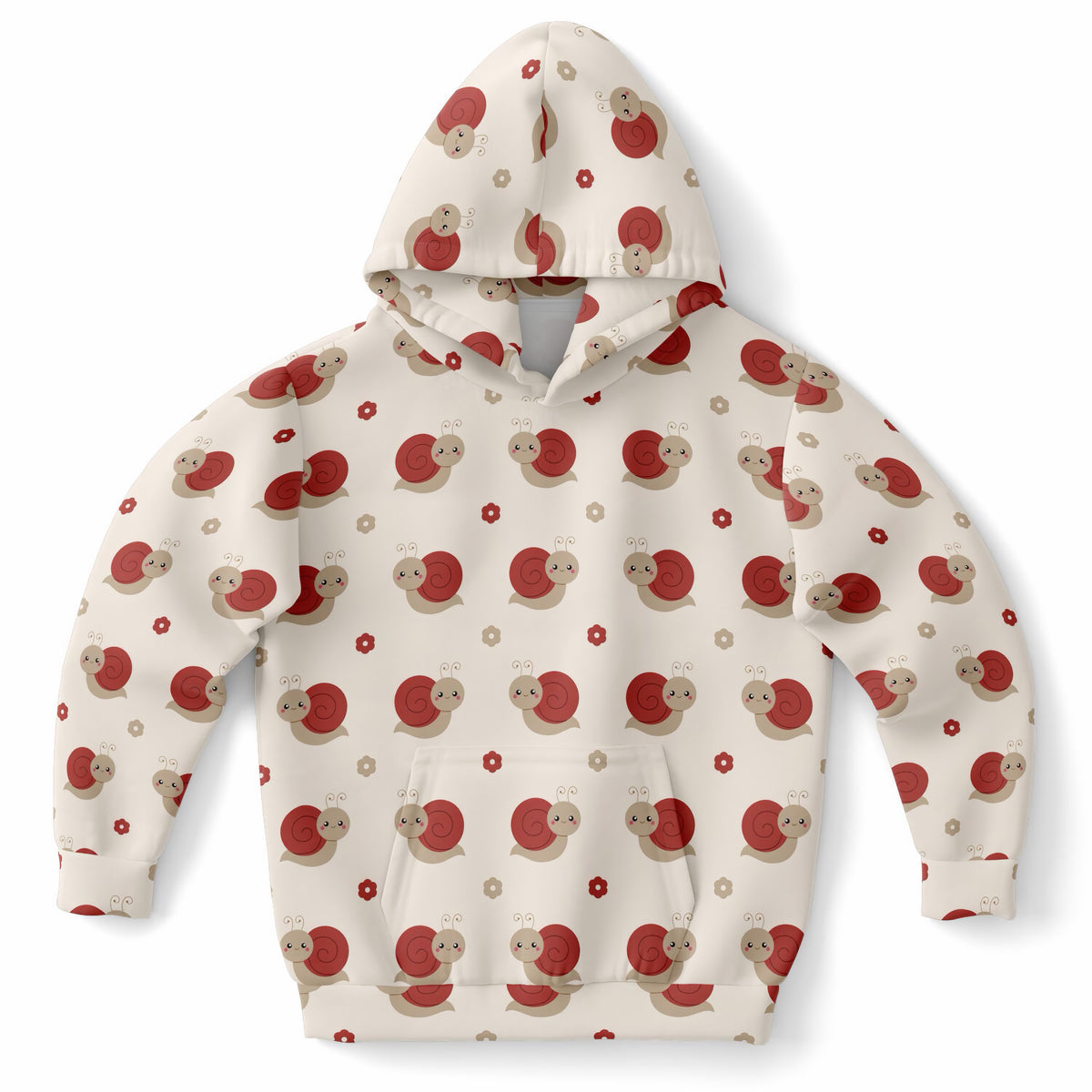 Kids Red Snail Hoodie – Ultra Comfy & Stretchy, Cozy Fleece or Lightweight Sports Fabric, Double-Layer Hood & Kangaroo Pocket