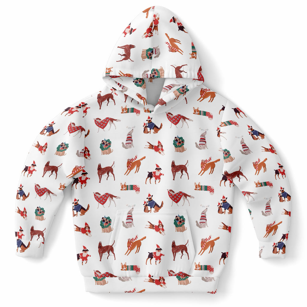 Kids Christmas Dogs Hoodie – Ultra Comfy & Stretchy, Cozy Fleece or Lightweight Sports Fabric, Double-Layer Hood & Kangaroo Pocket
