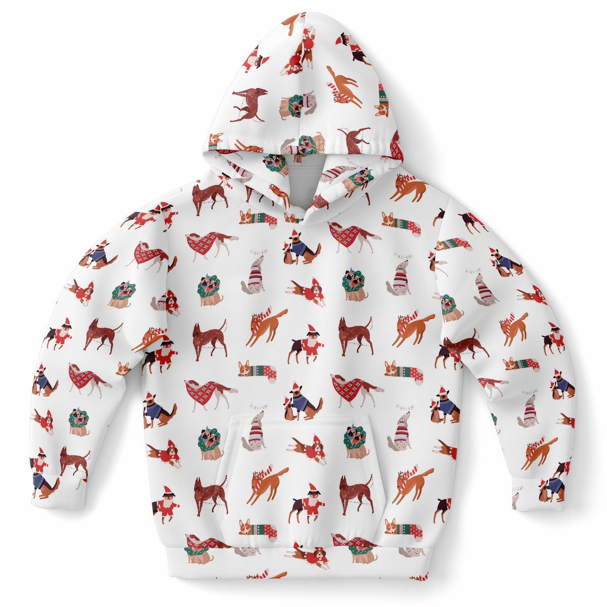 Kids Christmas Dogs Hoodie – Ultra Comfy & Stretchy, Cozy Fleece or Lightweight Sports Fabric, Double-Layer Hood & Kangaroo Pocket