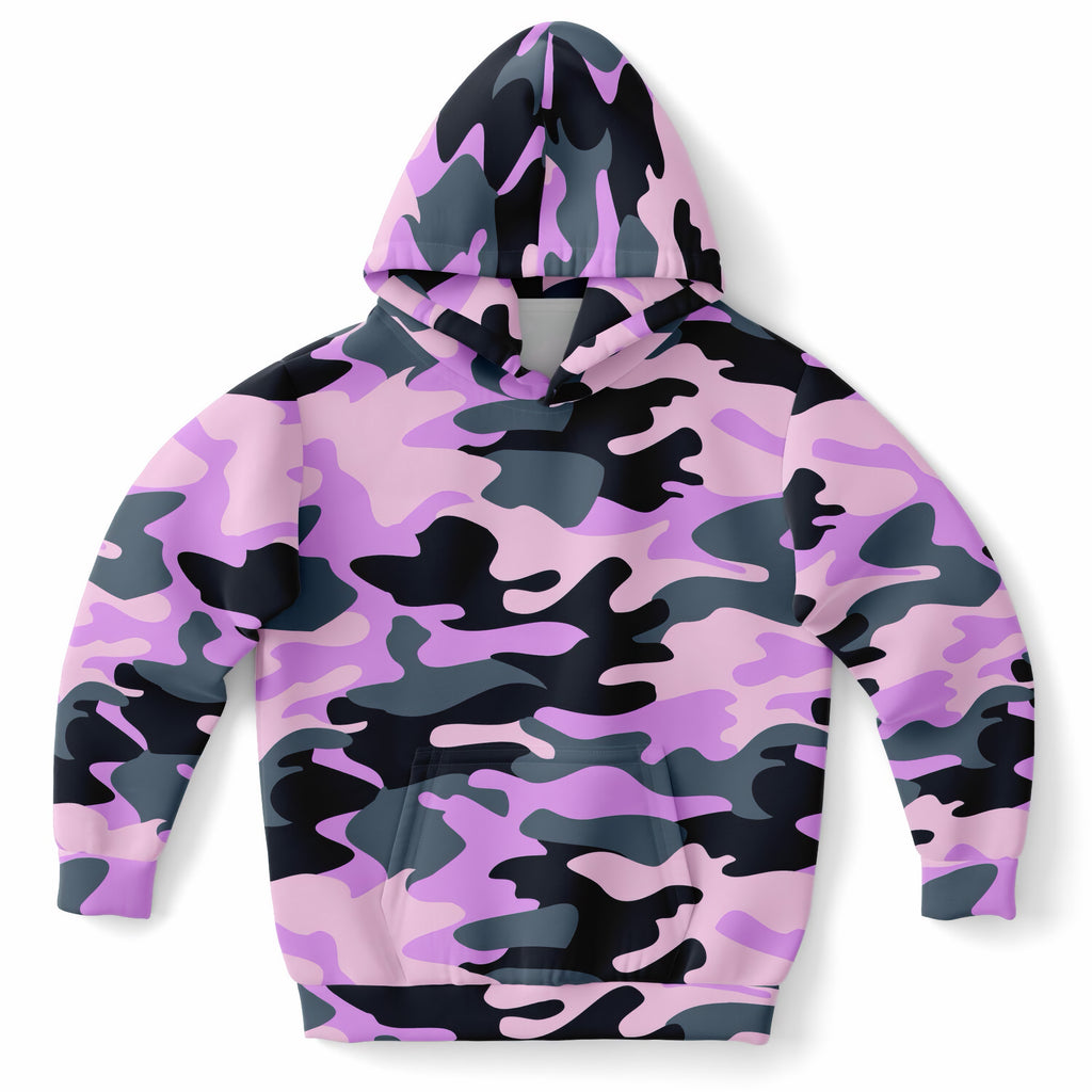 Girls Purple Camouflage Hoodie – Ultra Comfy & Stretchy, Cozy Fleece or Lightweight Sports Fabric, Double-Layer Hood & Kangaroo Pocket