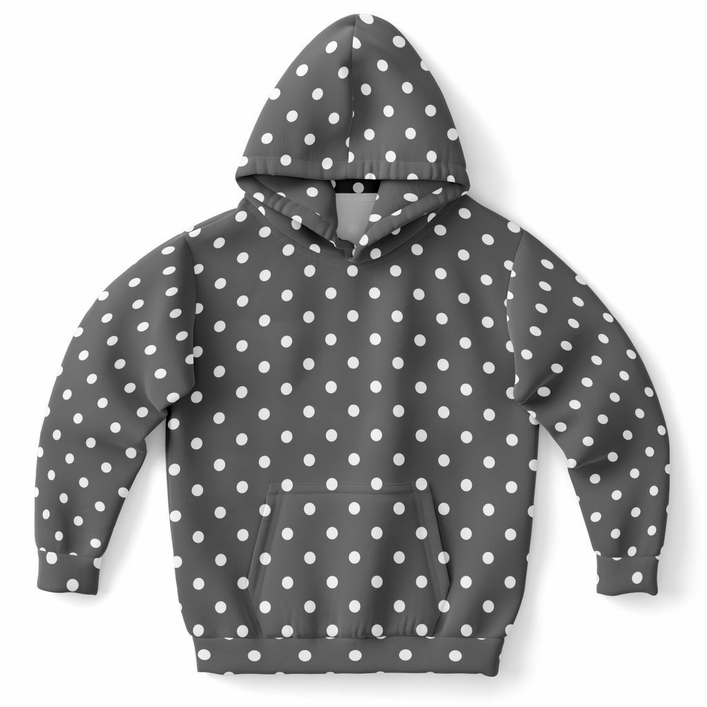 Kids Gray Polka Dot Hoodie – Ultra Comfy & Stretchy, Cozy Fleece or Lightweight Sports Fabric, Double-Layer Hood & Kangaroo Pocket