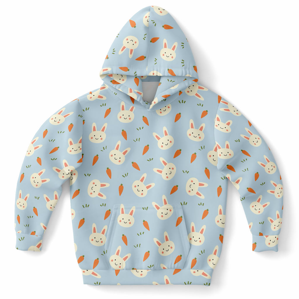 Kids Cute Bunny & Carrot Hoodie – Ultra Comfy & Stretchy, Cozy Fleece or Lightweight Sports Fabric, Double-Layer Hood & Kangaroo Pocket