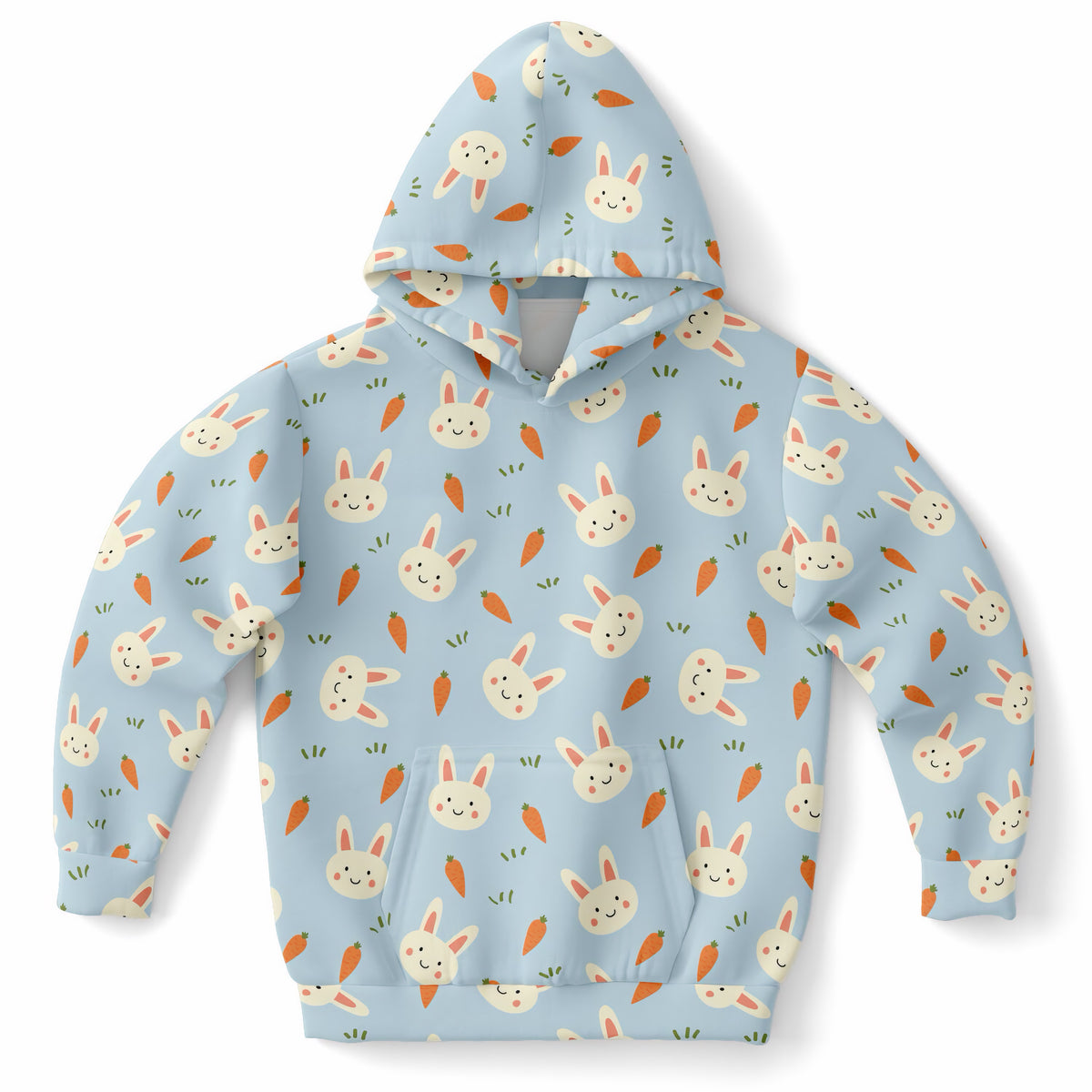 Kids Cute Bunny & Carrot Hoodie – Ultra Comfy & Stretchy, Cozy Fleece or Lightweight Sports Fabric, Double-Layer Hood & Kangaroo Pocket