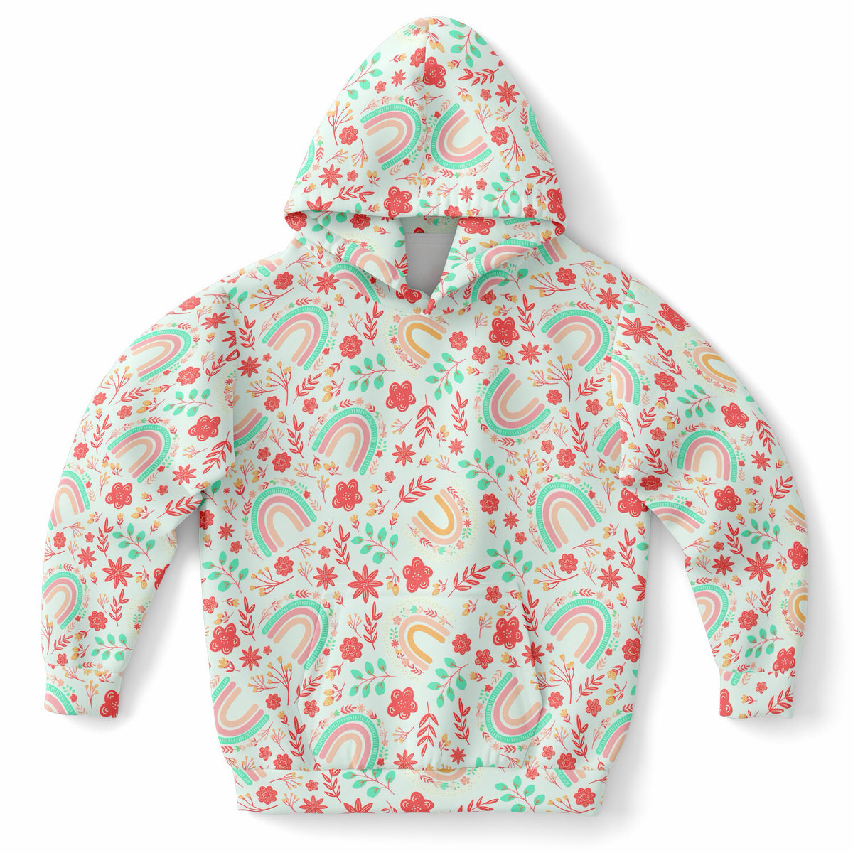 Girls Boho Rainbow Floral Hoodie – Ultra Comfy & Stretchy, Cozy Fleece or Lightweight Sports Fabric, Double-Layer Hood & Kangaroo Pocket