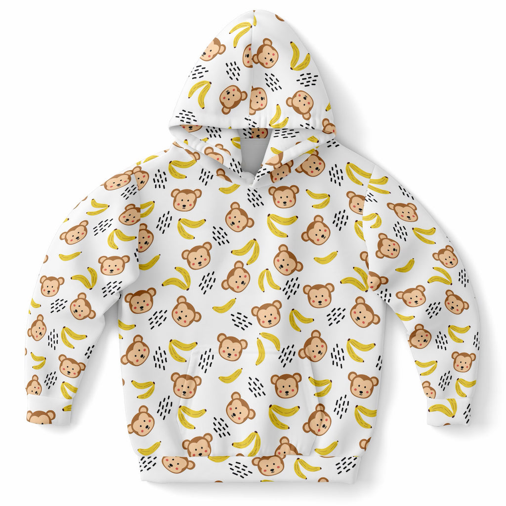 Kids Cute Monkey & Banana Hoodie – Ultra Comfy & Stretchy, Cozy Fleece or Lightweight Sports Fabric, Double-Layer Hood & Kangaroo Pocket
