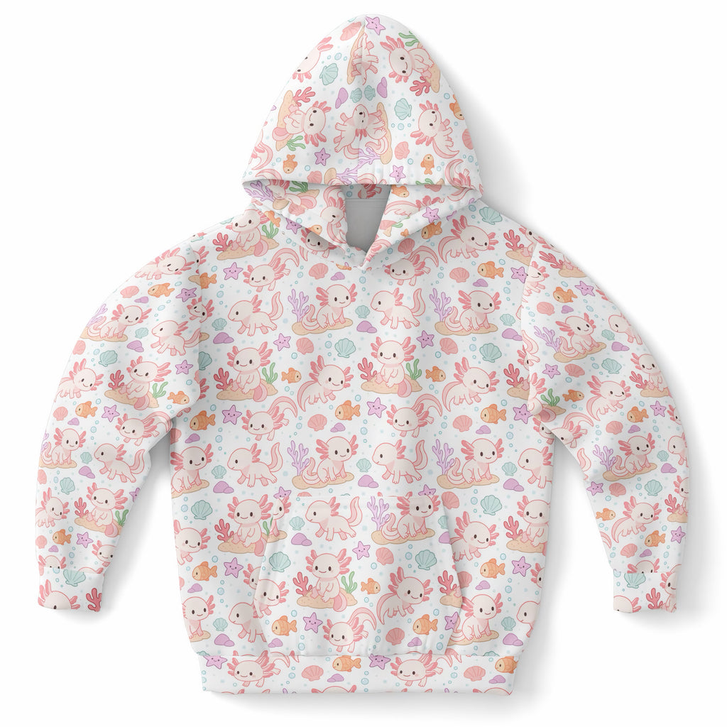 Girls Axolotl Hoodie – Ultra Comfy & Stretchy, Cozy Fleece or Lightweight Sports Fabric, Double-Layer Hood & Kangaroo Pocket