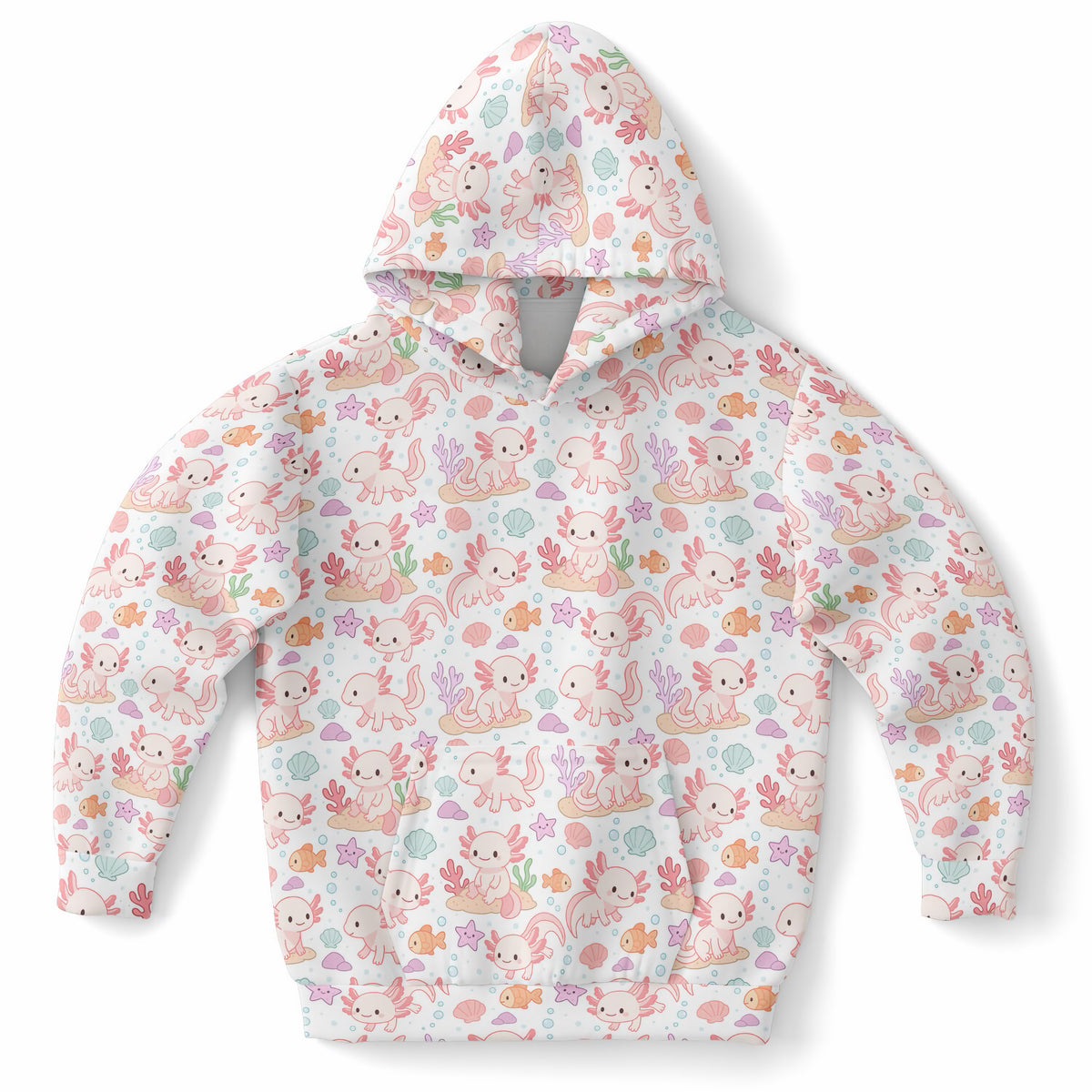 Girls Axolotl Hoodie – Ultra Comfy & Stretchy, Cozy Fleece or Lightweight Sports Fabric, Double-Layer Hood & Kangaroo Pocket