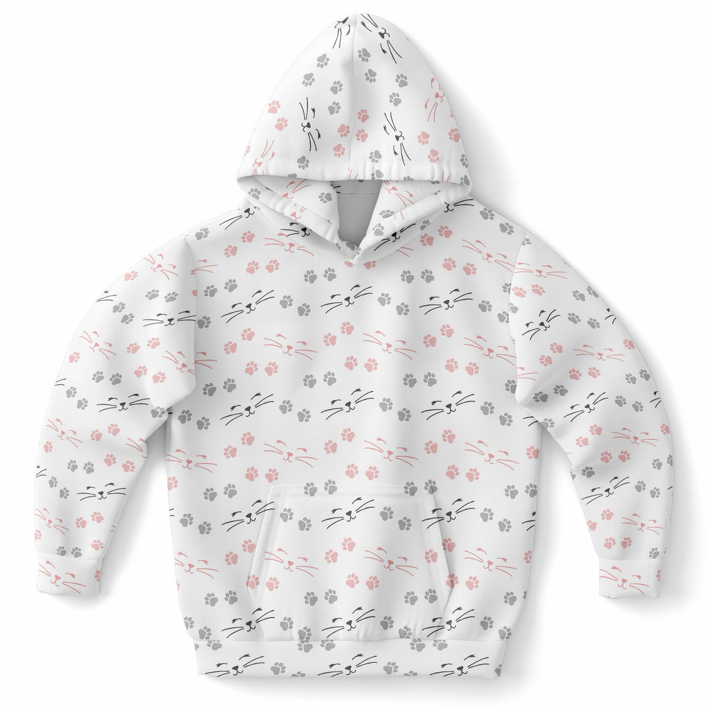 Girls Cat Face & Whiskers Hoodie – Ultra Comfy & Stretchy, Cozy Fleece or Lightweight Sports Fabric, Double-Layer Hood & Kangaroo Pocket