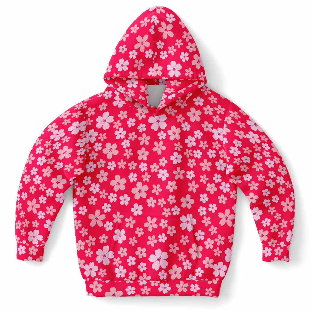 Girls Bright Pink Cherry Blossom Hoodie – Ultra Comfy & Stretchy, Cozy Fleece or Lightweight Sports Fabric, Double-Layer Hood & Kangaroo Pocket
