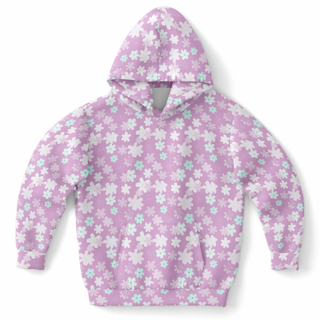 Girls Lavender Purple Floral Hoodie – Ultra Comfy & Stretchy, Cozy Fleece or Lightweight Sports Fabric, Double-Layer Hood & Kangaroo Pocket
