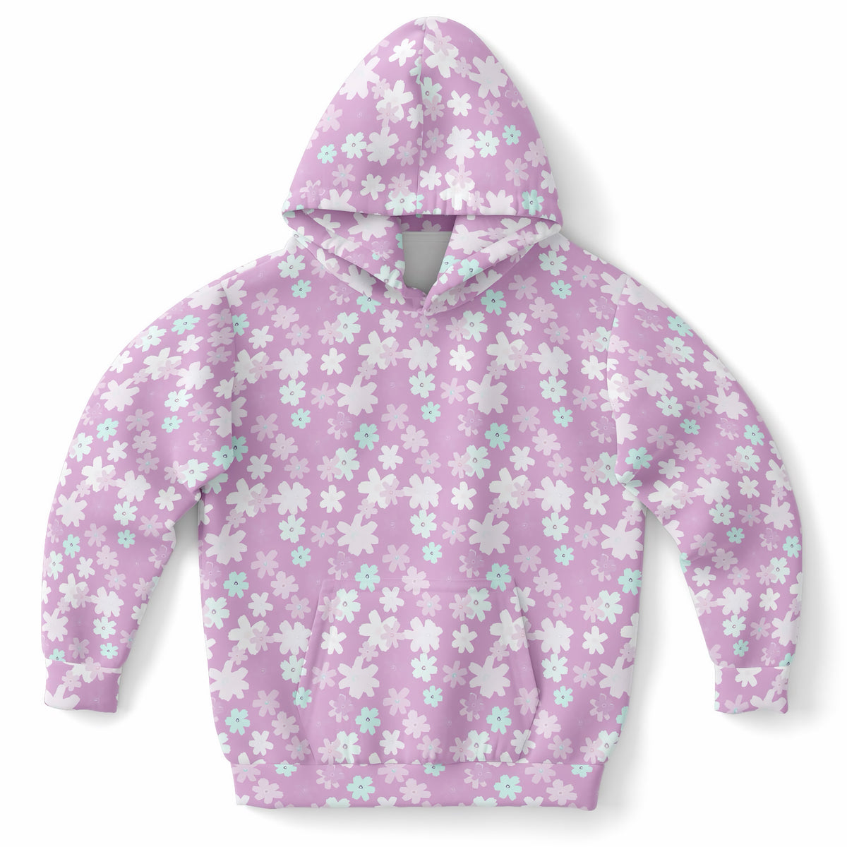 Girls Lavender Purple Floral Hoodie – Ultra Comfy & Stretchy, Cozy Fleece or Lightweight Sports Fabric, Double-Layer Hood & Kangaroo Pocket