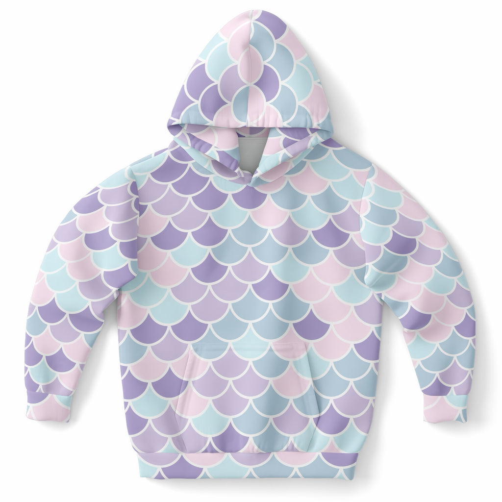 Girls Magical Pink Purple & Blue Mermaid Scales Hoodie – Ultra Comfy & Stretchy, Cozy Fleece or Lightweight Sports Fabric, Double-Layer Hood & Kangaroo Pocket