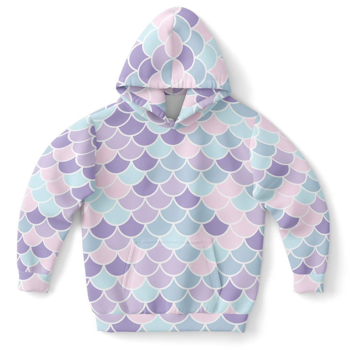 Girls Magical Pink Purple & Blue Mermaid Scales Hoodie – Ultra Comfy & Stretchy, Cozy Fleece or Lightweight Sports Fabric, Double-Layer Hood & Kangaroo Pocket