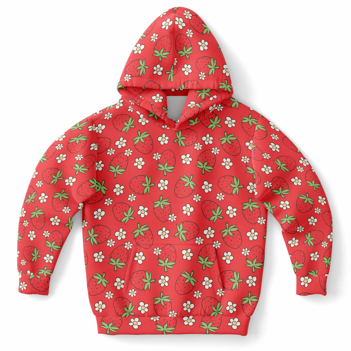 Kids Red Strawberry Hoodie – Ultra Comfy & Stretchy, Cozy Fleece or Lightweight Sports Fabric, Double-Layer Hood & Kangaroo Pocket