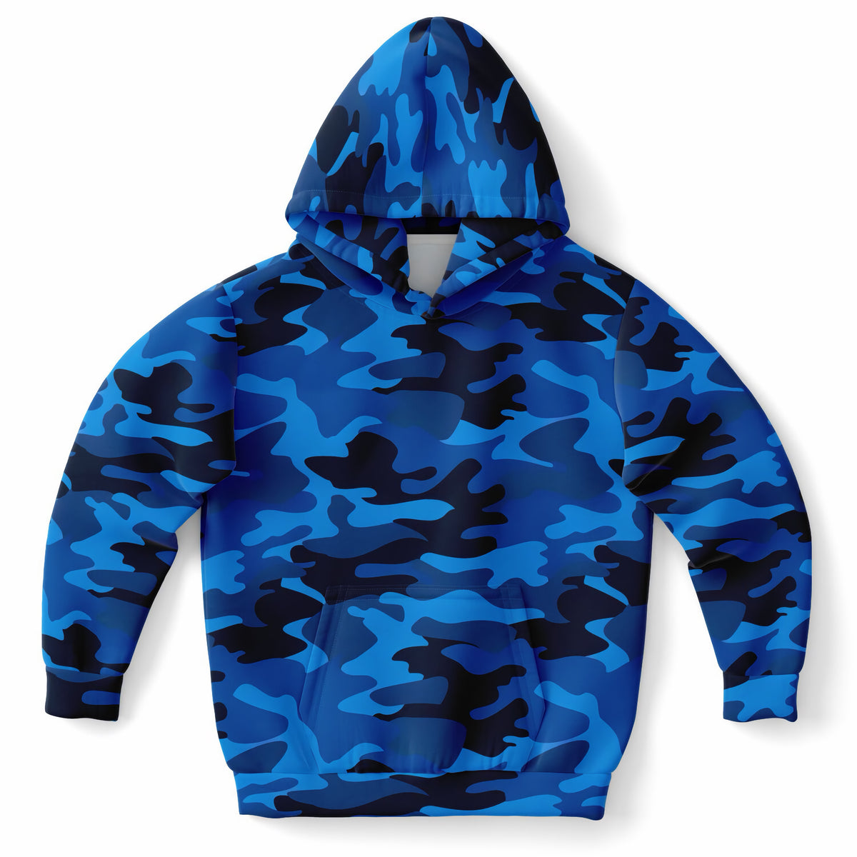Kids Blue Camouflage Hoodie – Ultra Comfy & Stretchy, Cozy Fleece or Lightweight Sports Fabric, Double-Layer Hood & Kangaroo Pocket