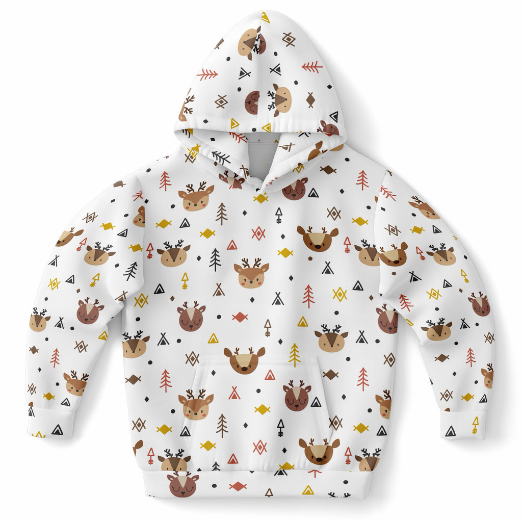 Kids Woodland Reindeer Hoodie – Ultra Comfy & Stretchy, Cozy Fleece or Lightweight Sports Fabric, Double-Layer Hood & Kangaroo Pocket