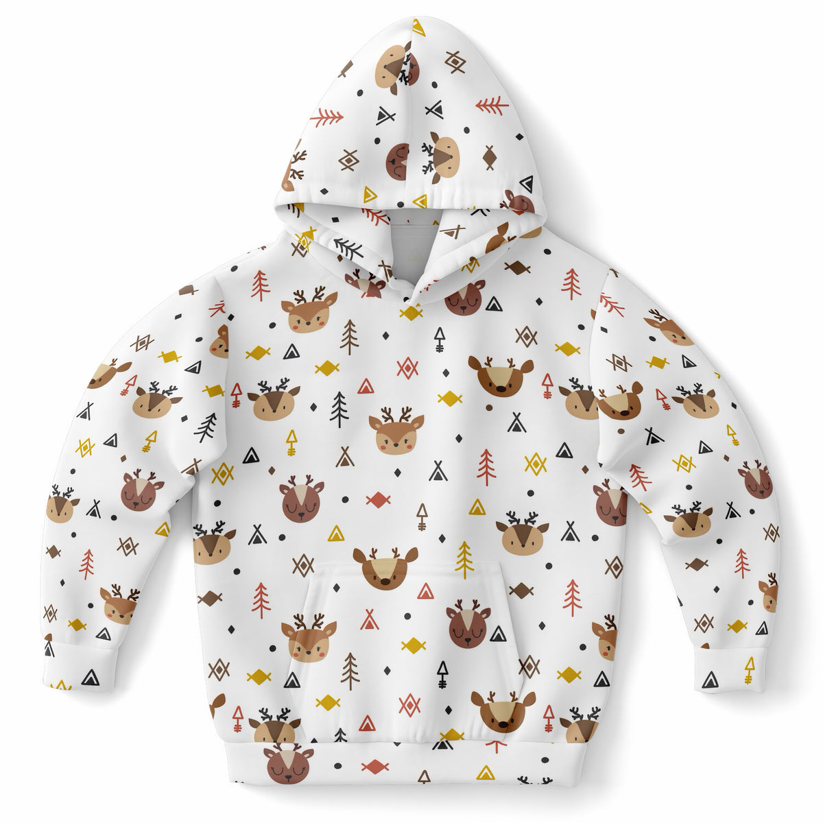 Kids Woodland Reindeer Hoodie – Ultra Comfy & Stretchy, Cozy Fleece or Lightweight Sports Fabric, Double-Layer Hood & Kangaroo Pocket