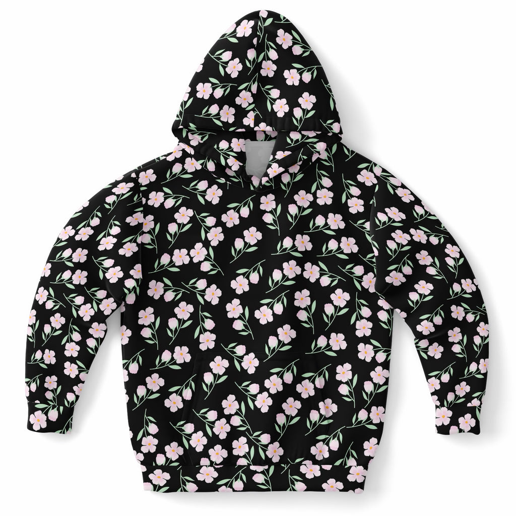 Girls Pink Flowers Hoodie – Ultra Comfy & Stretchy, Cozy Fleece or Lightweight Sports Fabric, Double-Layer Hood & Kangaroo Pocket