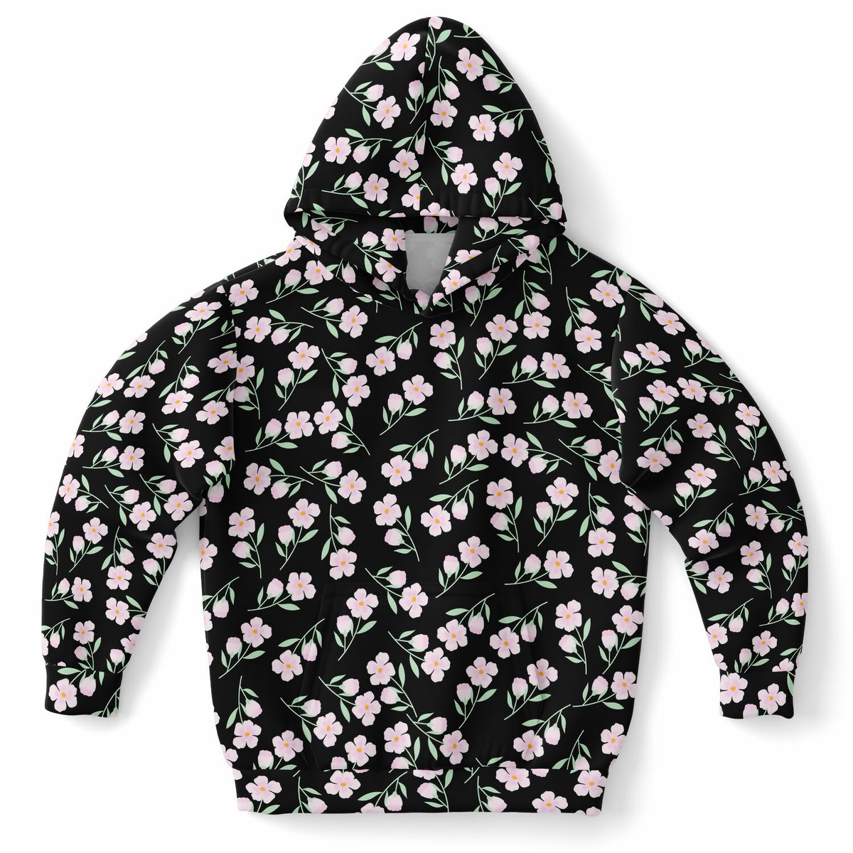 Girls Pink Flowers Hoodie – Ultra Comfy & Stretchy, Cozy Fleece or Lightweight Sports Fabric, Double-Layer Hood & Kangaroo Pocket
