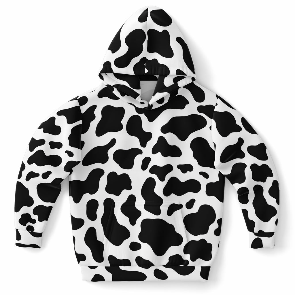 Kids Cow Print Hoodie – Ultra Comfy & Stretchy, Cozy Fleece or Lightweight Sports Fabric, Double-Layer Hood & Kangaroo Pocket