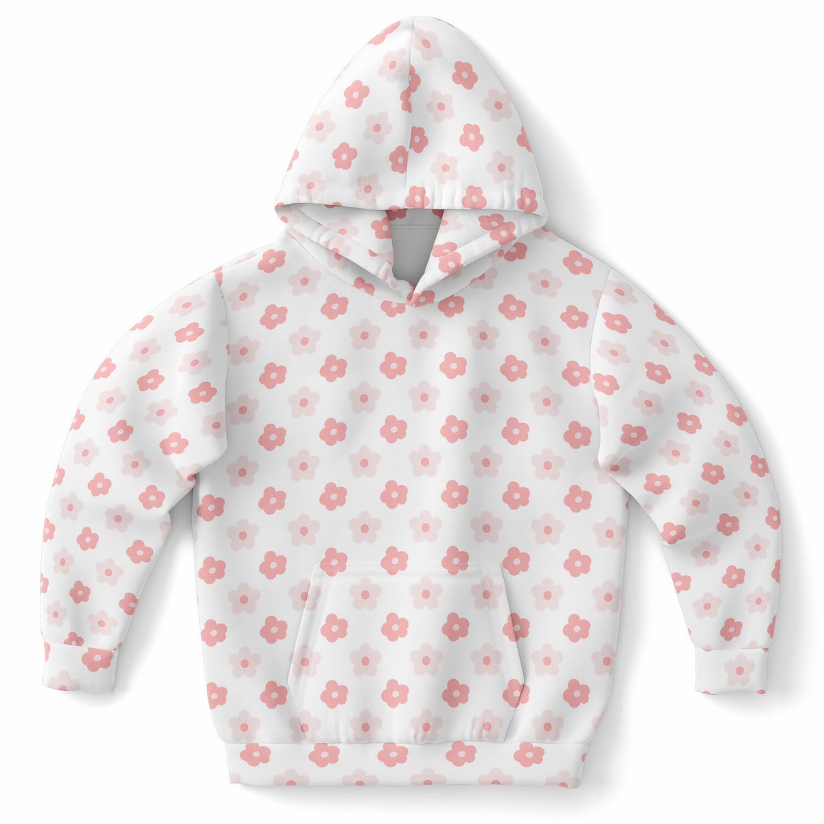 Girls Cute Pink Daisy Flower Hoodie – Ultra Comfy & Stretchy, Cozy Fleece or Lightweight Sports Fabric, Double-Layer Hood & Kangaroo Pocket
