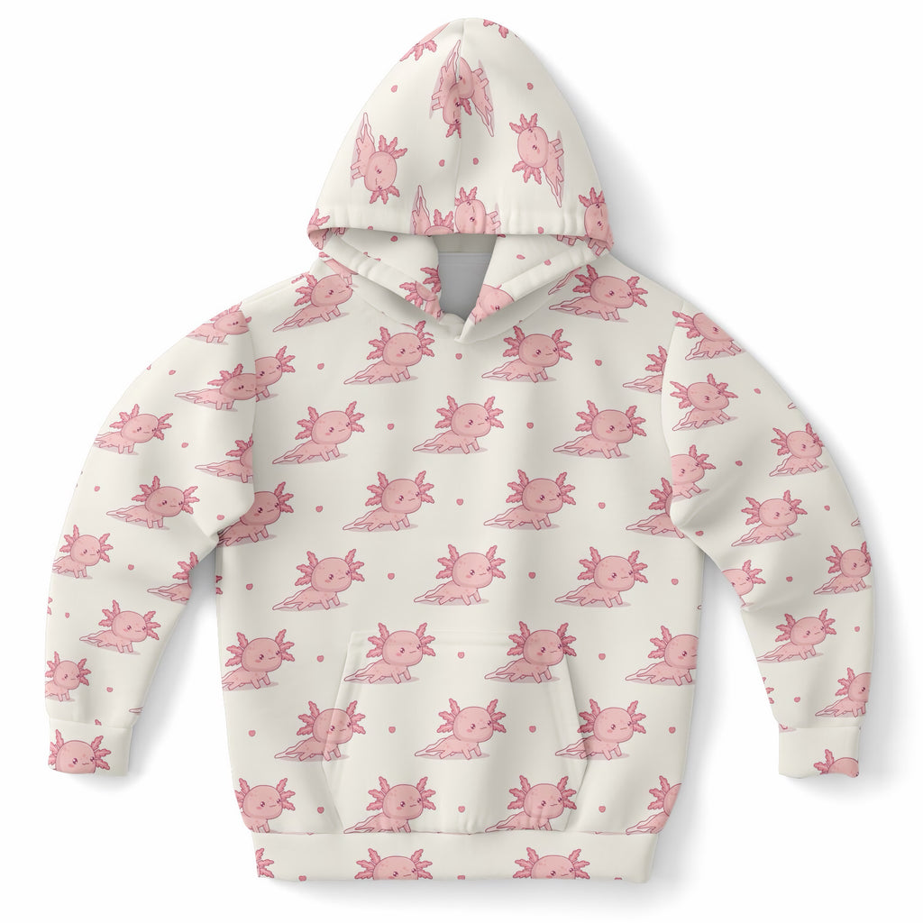 Girls Pink Axolotl Hoodie – Ultra Comfy & Stretchy, Cozy Fleece or Lightweight Sports Fabric, Double-Layer Hood & Kangaroo Pocket