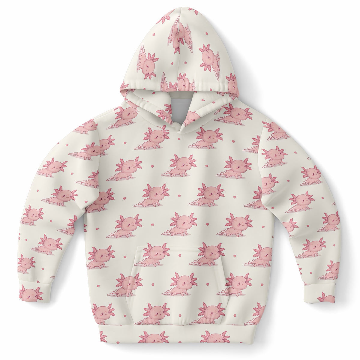 Girls Pink Axolotl Hoodie – Ultra Comfy & Stretchy, Cozy Fleece or Lightweight Sports Fabric, Double-Layer Hood & Kangaroo Pocket