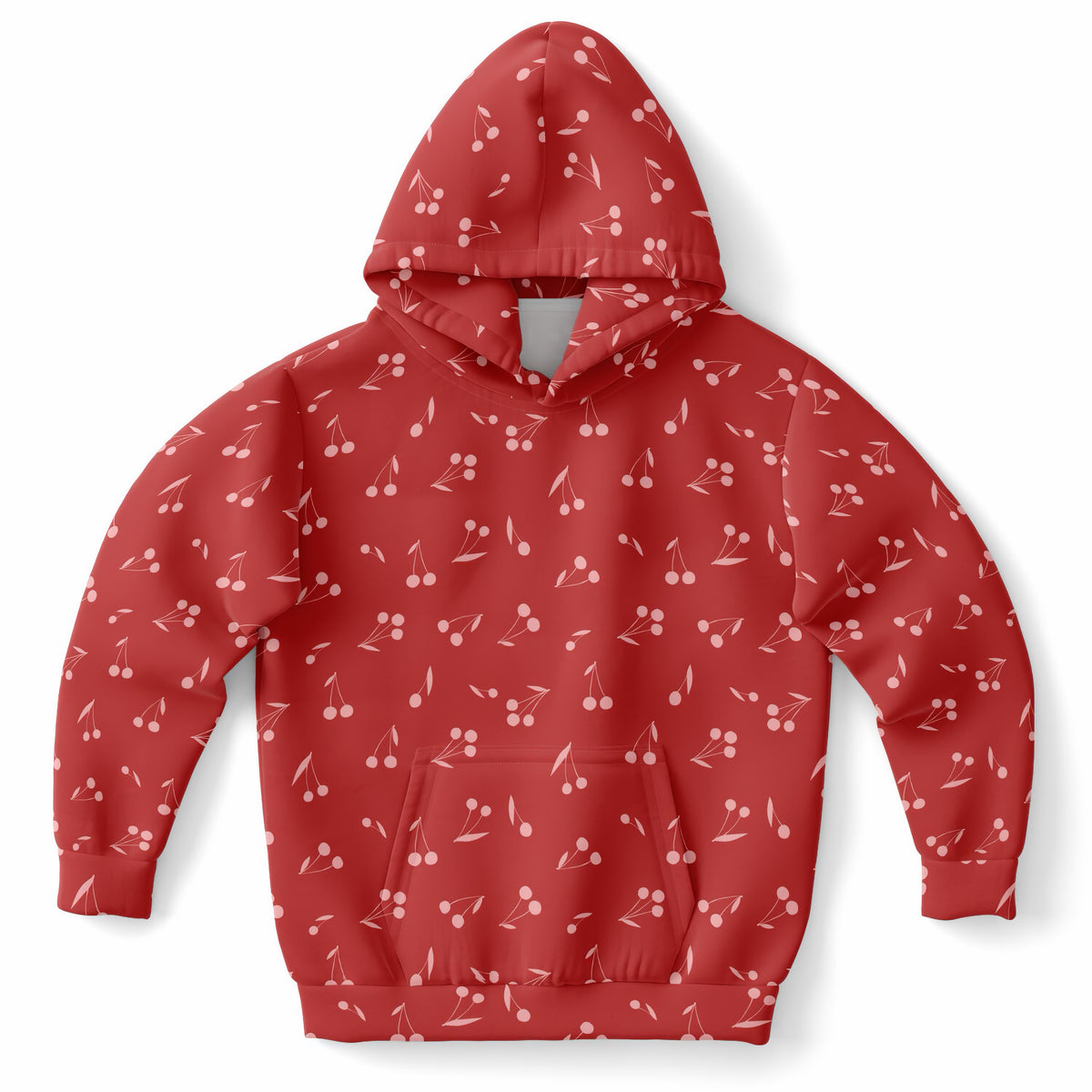 Girls Deep Red Cherry Hoodie – Ultra Comfy & Stretchy, Cozy Fleece or Lightweight Sports Fabric, Double-Layer Hood & Kangaroo Pocket