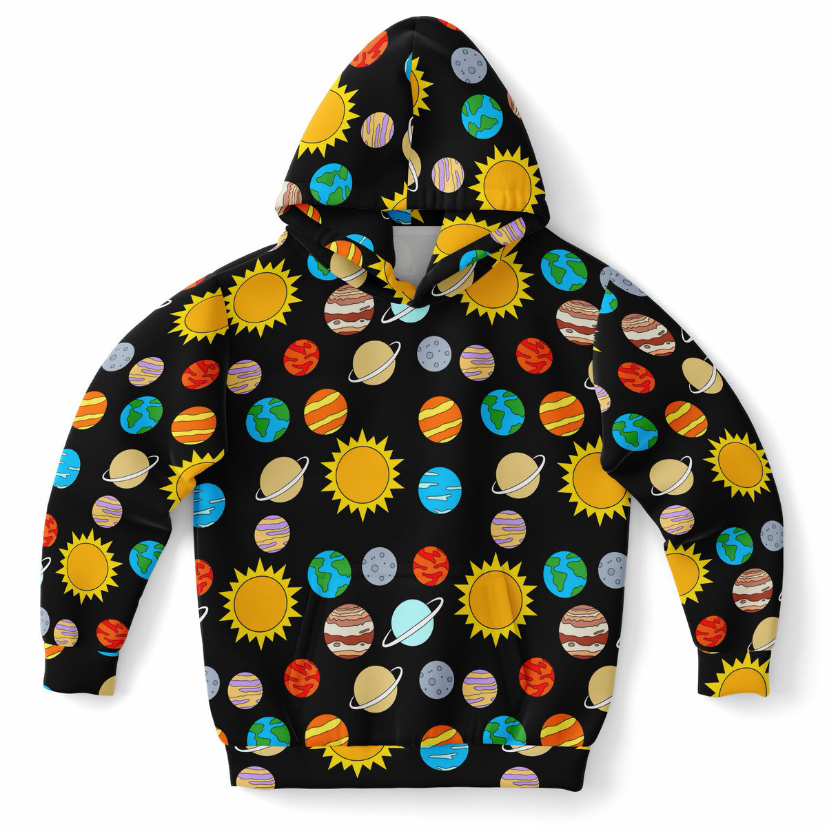 Kids Solar System Planets Hoodie – Ultra Comfy & Stretchy, Cozy Fleece or Lightweight Sports Fabric, Double-Layer Hood & Kangaroo Pocket
