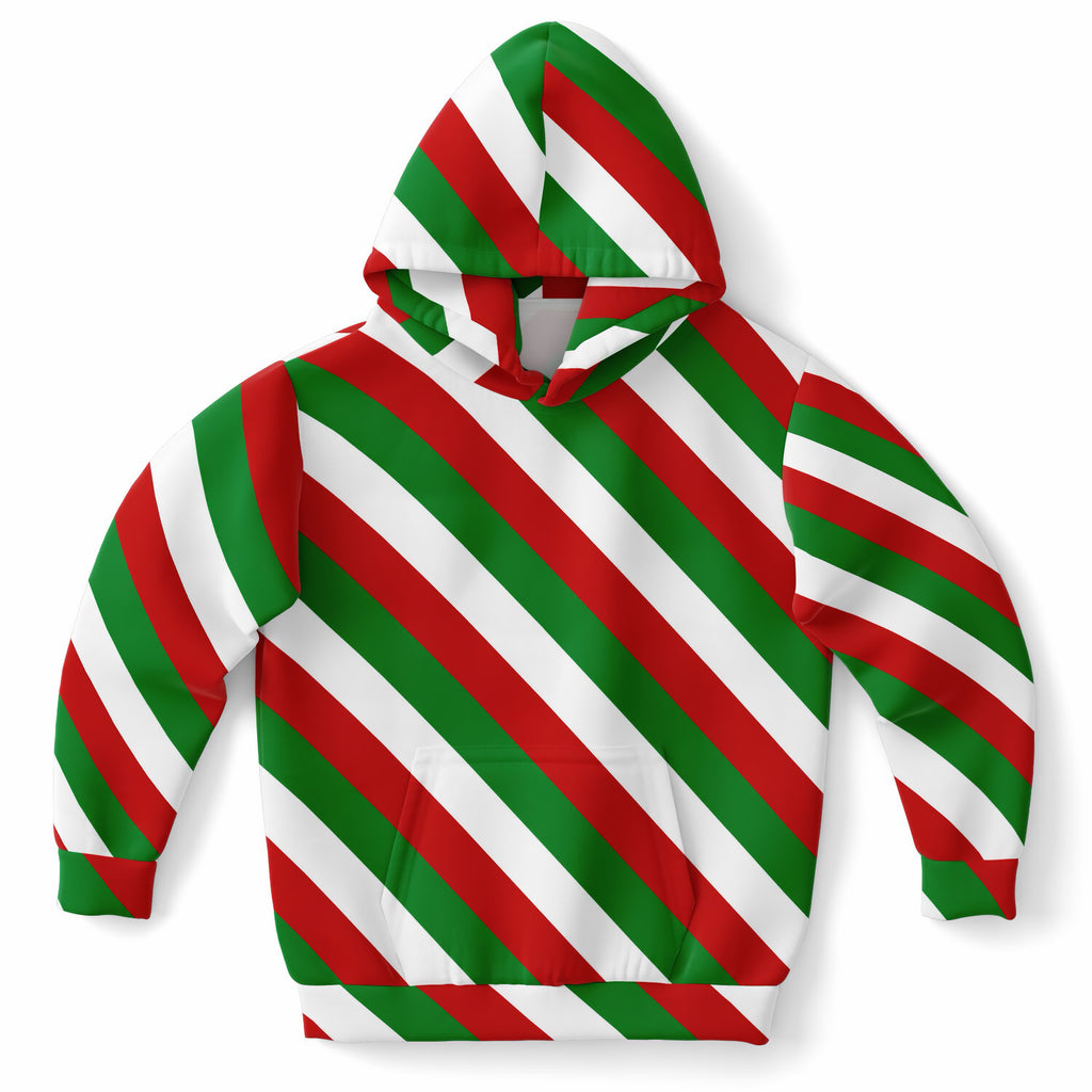 Kids Christmas Stripe Hoodie – Ultra Comfy & Stretchy, Cozy Fleece or Lightweight Sports Fabric, Double-Layer Hood & Kangaroo Pocket