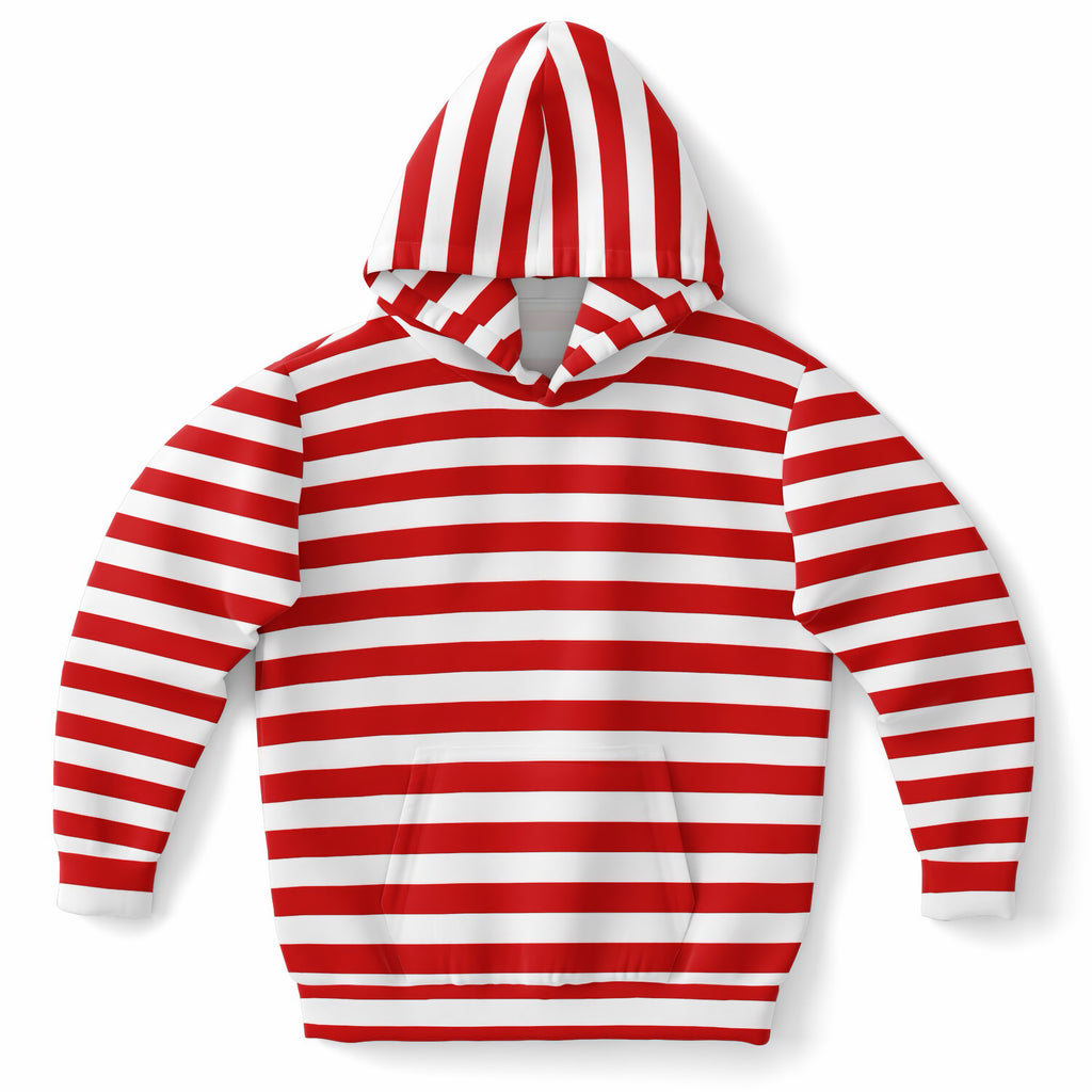 Kids Striped Red Christmas Hoodie – Ultra Comfy & Stretchy, Cozy Fleece or Lightweight Sports Fabric, Double-Layer Hood & Kangaroo Pocket