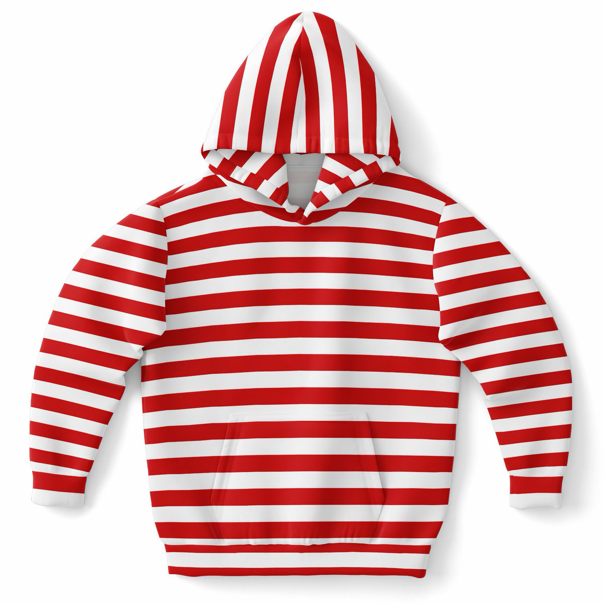 Kids Striped Red Christmas Hoodie – Ultra Comfy & Stretchy, Cozy Fleece or Lightweight Sports Fabric, Double-Layer Hood & Kangaroo Pocket