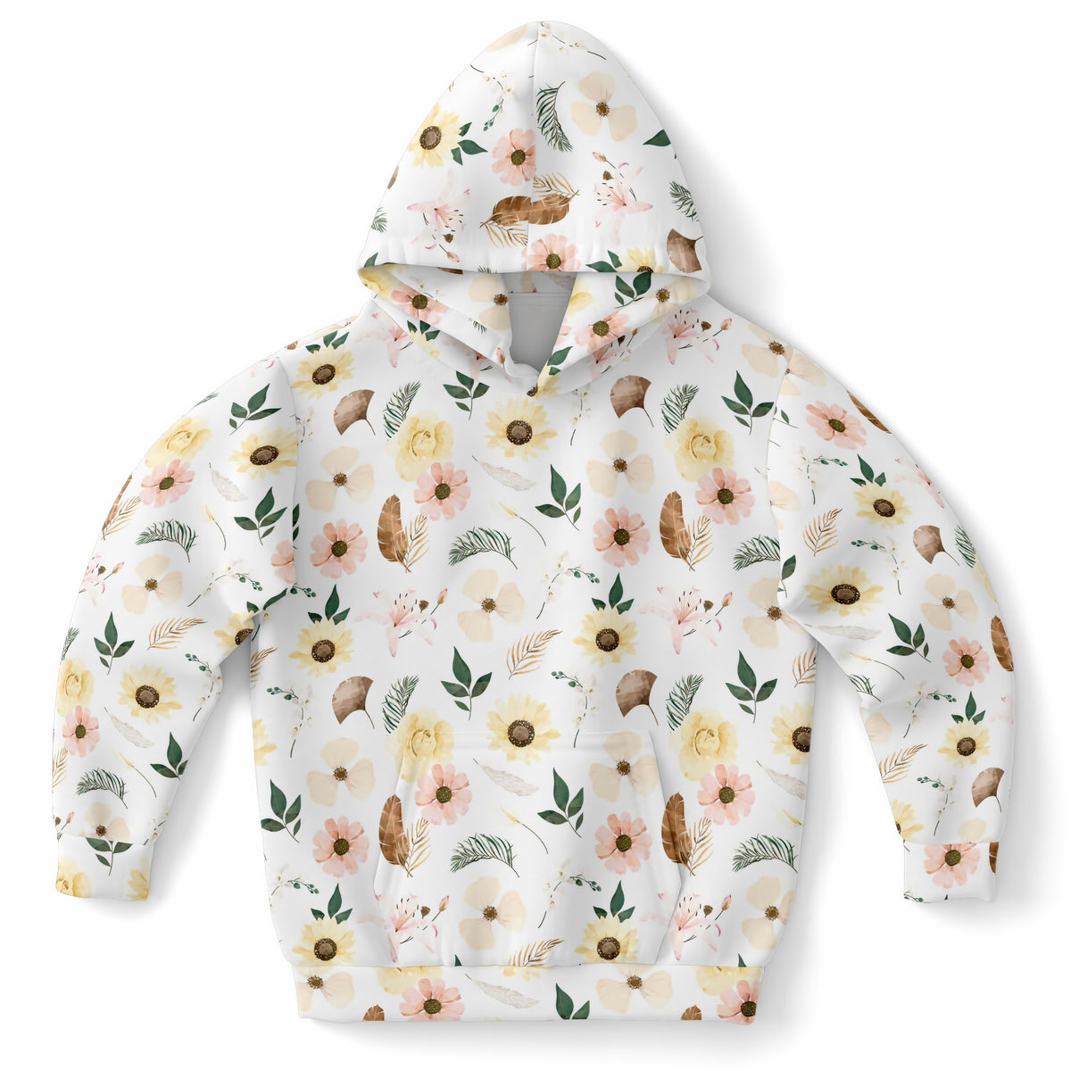 Kids Beautiful Boho Floral Hoodie – Ultra Comfy & Stretchy, Cozy Fleece or Lightweight Sports Fabric, Double-Layer Hood & Kangaroo Pocket