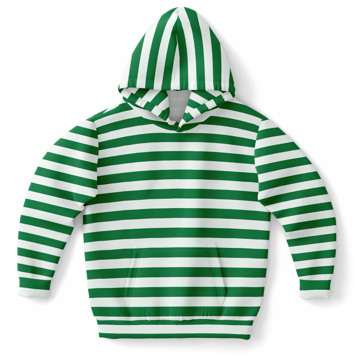 Kids Striped Green Christmas Hoodie – Ultra Comfy & Stretchy, Cozy Fleece or Lightweight Sports Fabric, Double-Layer Hood & Kangaroo Pocket
