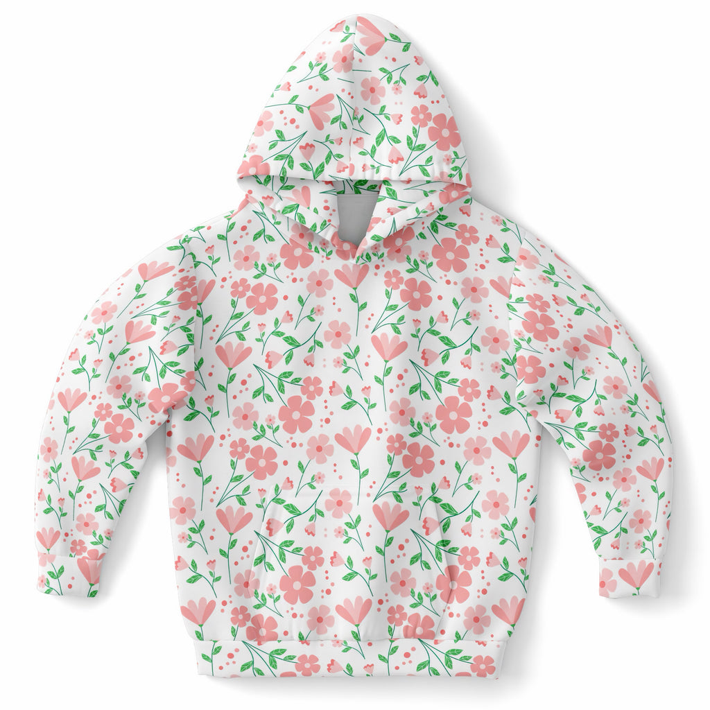Girls Pretty Pink Flowers Hoodie – Ultra Comfy & Stretchy, Cozy Fleece or Lightweight Sports Fabric, Double-Layer Hood & Kangaroo Pocket