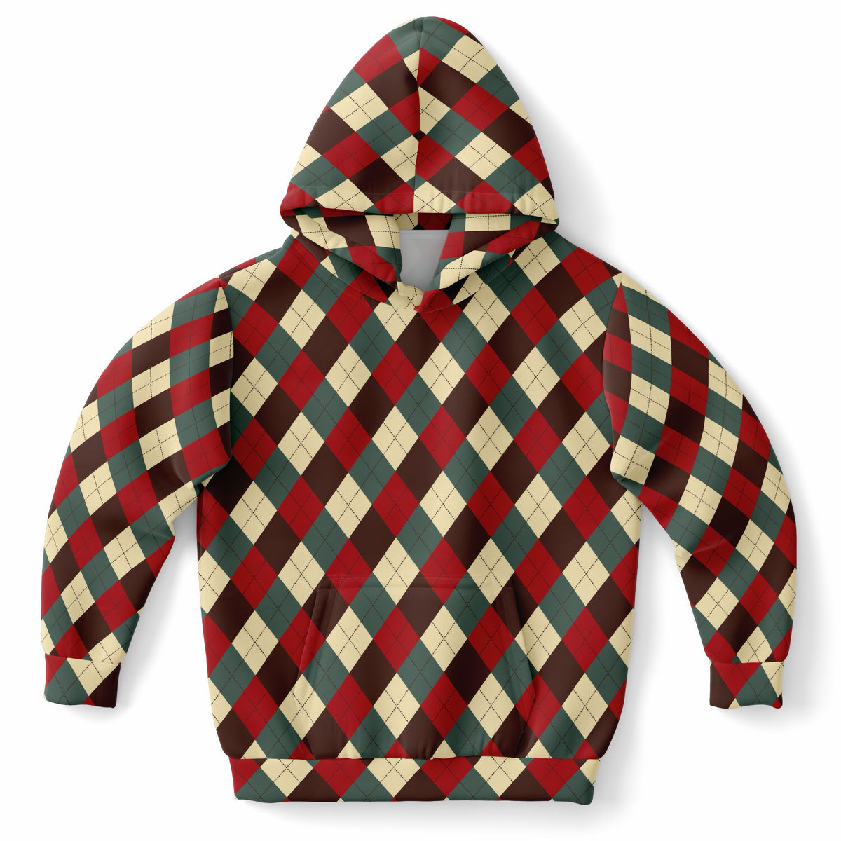 Kids Vintage Christmas Argyle Hoodie – Ultra Comfy & Stretchy, Cozy Fleece or Lightweight Sports Fabric, Double-Layer Hood & Kangaroo Pocket