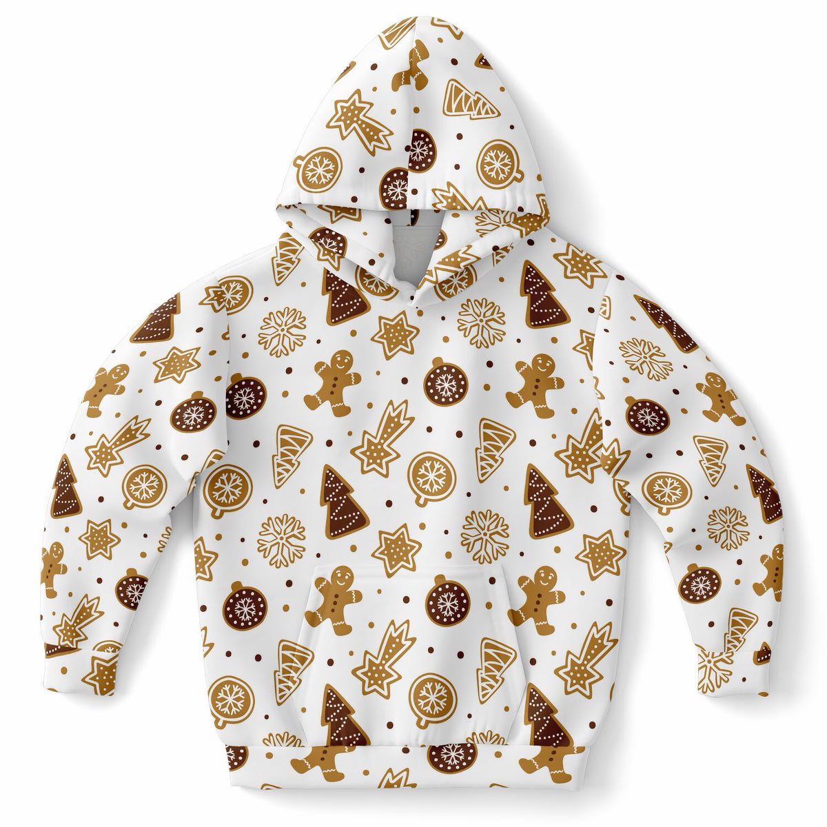 Kids Gingerbread Cookies Christmas Hoodie – Ultra Comfy & Stretchy, Cozy Fleece or Lightweight Sports Fabric, Double-Layer Hood & Kangaroo Pocket